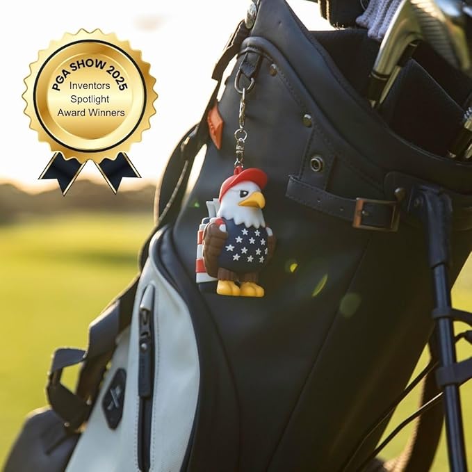 Eagle Caddy Golf Tee Holder, Includes 8 USA Themed Golf Tees, Fun Golf Accessories for Men and Women, Stylish Golf Bag Accessory and Golf Gift
