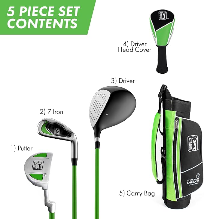 PGA Tour Youth Golf Club Set – Ages 3-5 (3’6”-4’1”) and 5-8 (4’1” - 4'8") Right and Left Handed Beginner Junior Golf Clubs with Lightweight Golf Bag, Mallet Putter, Driver by Golfgen