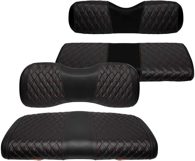 4PCS Golf Cart Diamond Seat Covers Kit, Fits Yamaha G29/Drive/Drive 2 2007+ Golf Cart Vinyl Replacement Seat Cover （Black Stitching, No Stapler, Easy to Clean）