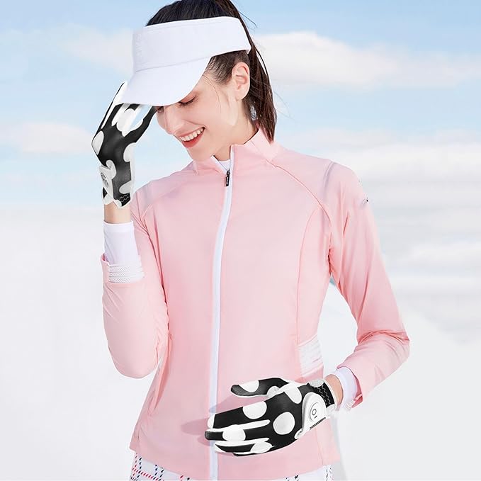 FINGER TEN Stylish Golf Gloves Women with Ball Marker 1 Pack for Left or Right Hand, Breathable Glove with Fashion Patterns for Ladies Right Left Handed Golfer