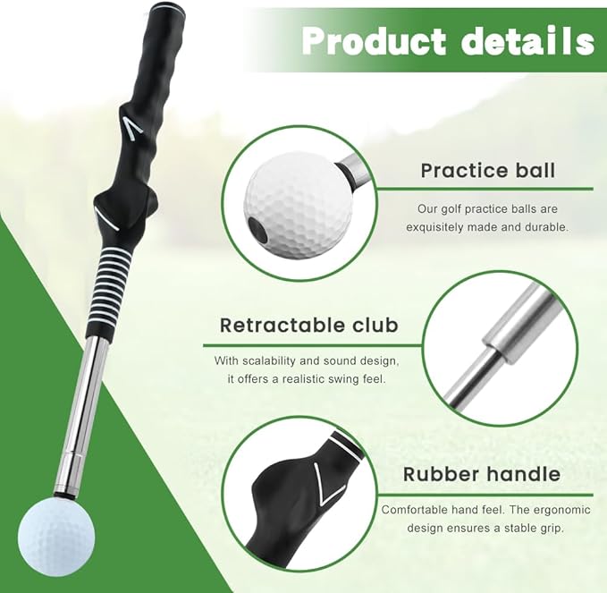 Retractable Golf Swing Training Aid, Strength & Tempo Training for Chipping Hitting, Portable Rhythm Click Sound Warm Up Golf Swing Trainer with Arm Band for Indoor Outdoor Use