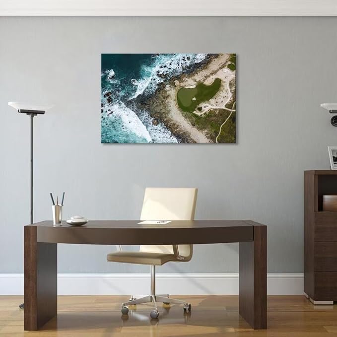 Pebble Beach Golf Course Wall Art Prints California Coastilne Picture Wall Decor for Living Room Bedroom Bathroom Home Decorations Pebble Beach Poster Framed Artwork Ready to Hang(12''H x 16''W)