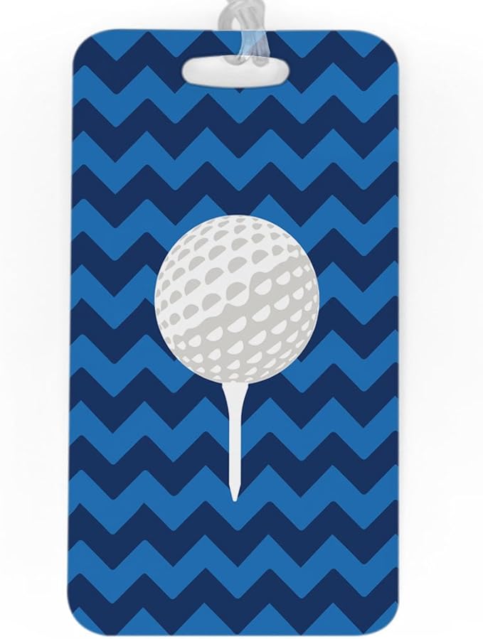 ChalkTalkSPORTS Golf Luggage & Bag Tag | Golf Ball and Tee | Custom Info on Back | Large | Blue