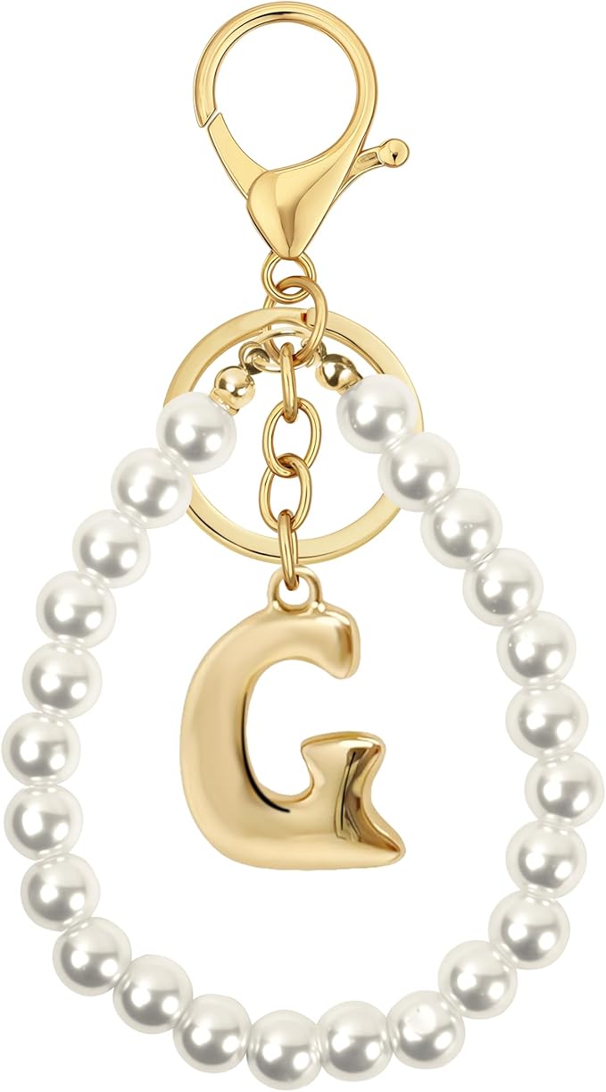 Gold Bubble Heart, Cherry, Bow & More Designs Letter Initial Keychain Bag Charms – Cute Purse Charms for Handbags