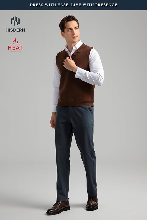 HISDERN Heat 701 Men's Thermal Golf Pants Stretch Fleece 30"/32" No Iron Comfy for Winter Business Casual with Pocket