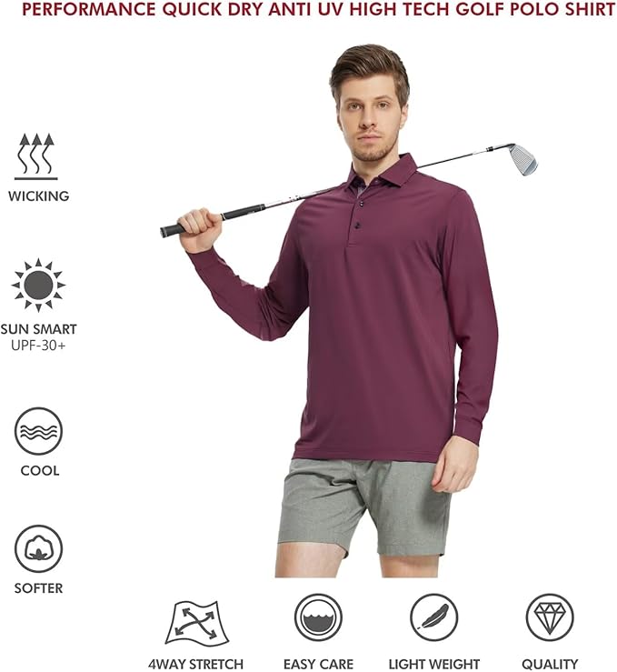 Mens Polo Shirts Short and Long Sleeve Casual Solid Stylish Dry Fit Performance Designed Collared Golf Polo Shirts for Men