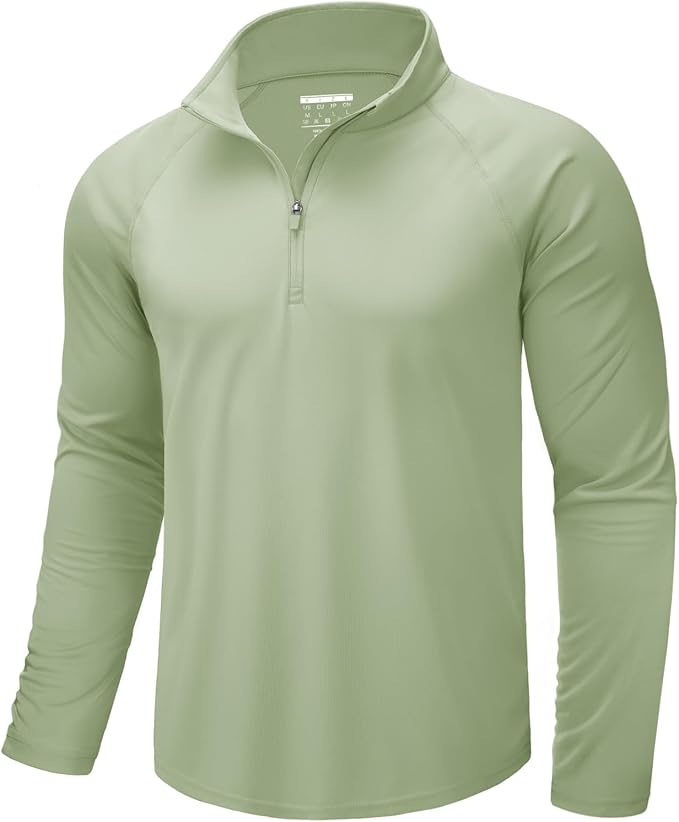 CRYSULLY Men's Long Sleeve 1/4 Zip Shirts Sun Protection Pullover UPF 50+ Rash Guard Running Lightweight T Shirt