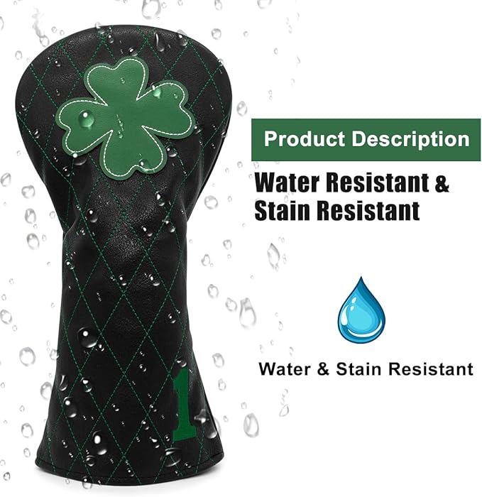 Golf Club Headcover Live Lucky 3 Wood Headcover Magnetic Closure Elegant Embroidery Premium Leather Driver Covers Fairway Wood Covers Hybrid Headcover Shamrock Golf Head Covers