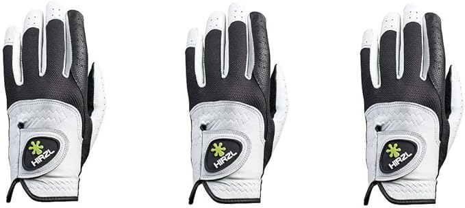 HIRZL Trust Control 2.0 Golf Gloves, All Weather Mens Golf Glove, White/Black, Kangaroo Leather Palm, Cabretta Leather Backhand, Trusted by Pro’s, Sweat Free, Ultimate Grip