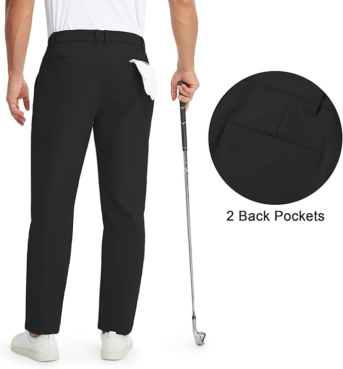M MAELREG Golf Pants Men Fleece Lined 30"/32"/34" Heat-Tech Dress Pants for Men Water-Resistant Stretch Warm Winter Trousers