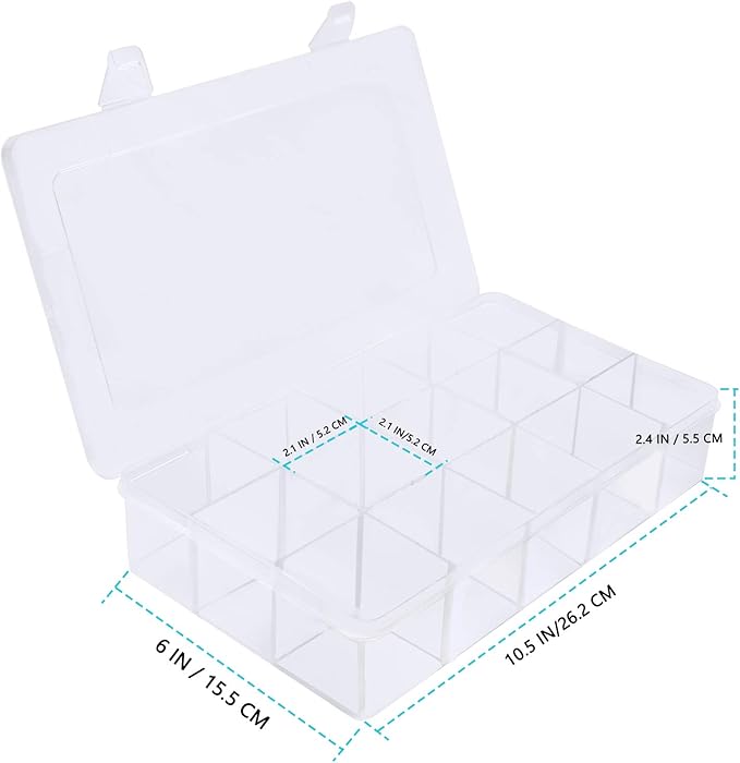 Gospire 15 Large Grids Clear Plastic Jewelry Box Organizer Storage Container with Removable Dividers (15 Grids - Clear)
