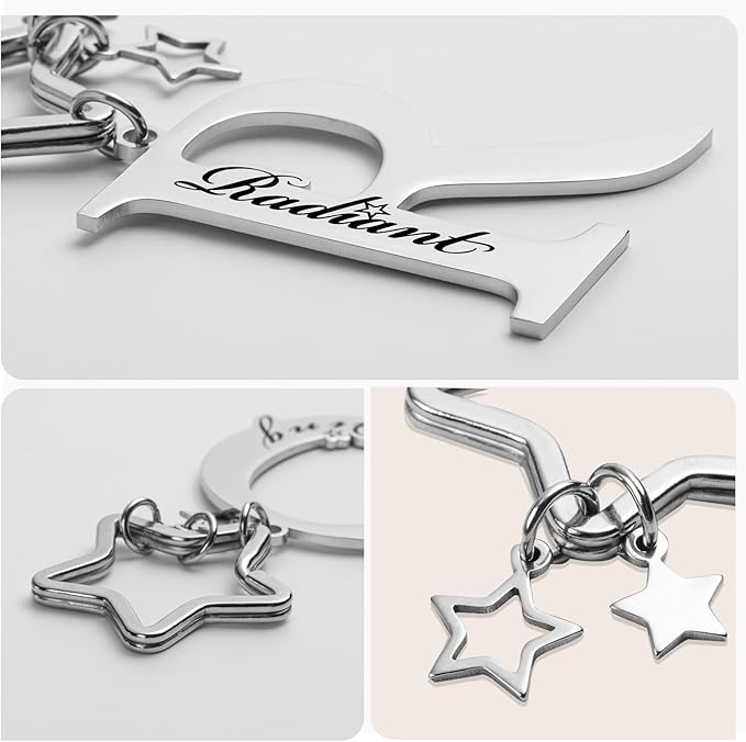 Qunrwe Stainless Steel Initial Letter A-Z Keychain,Inspirational Gifts for Women Men Friends Daughter Son Sister Dad Mom