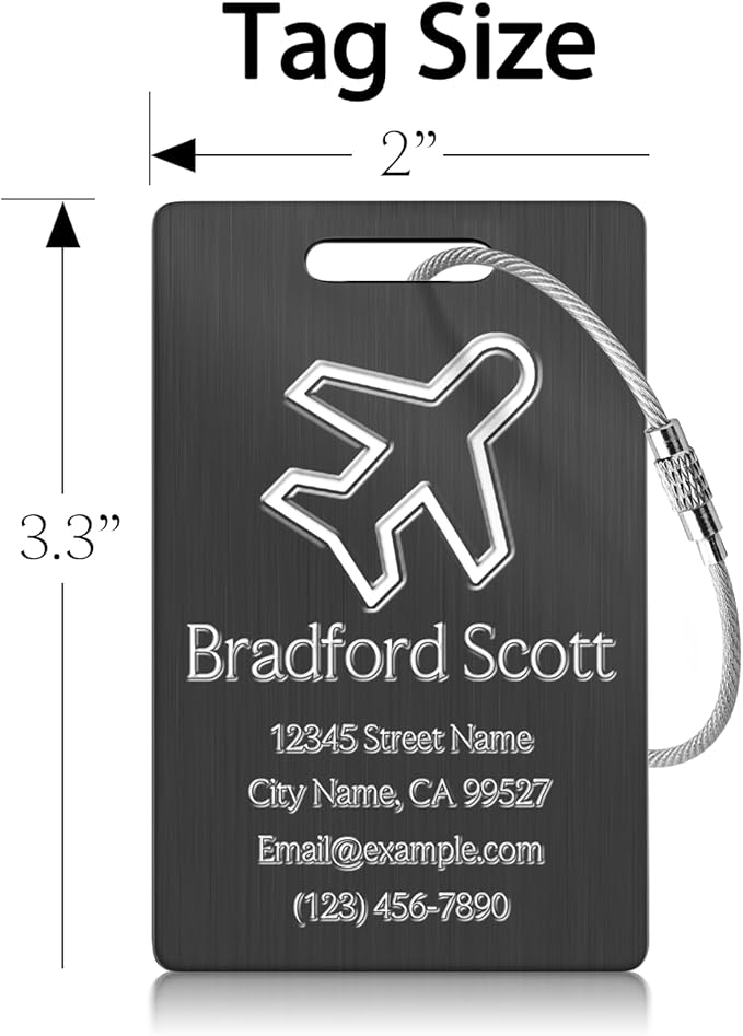 Personalized Luggage Tags - Custom Metal Luggage Tags for Suitcases, Backpacks and Bags with Your Personalized Club Logo Text (Black)