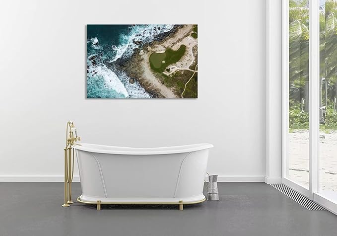 Pebble Beach Golf Course Wall Art Prints California Coastilne Picture Wall Decor for Living Room Bedroom Bathroom Home Decorations Pebble Beach Poster Framed Artwork Ready to Hang(12''H x 16''W)
