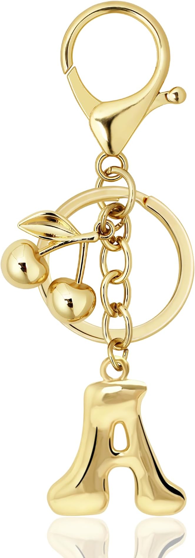 Gold Bubble Heart, Cherry, Bow & More Designs Letter Initial Keychain Bag Charms – Cute Purse Charms for Handbags