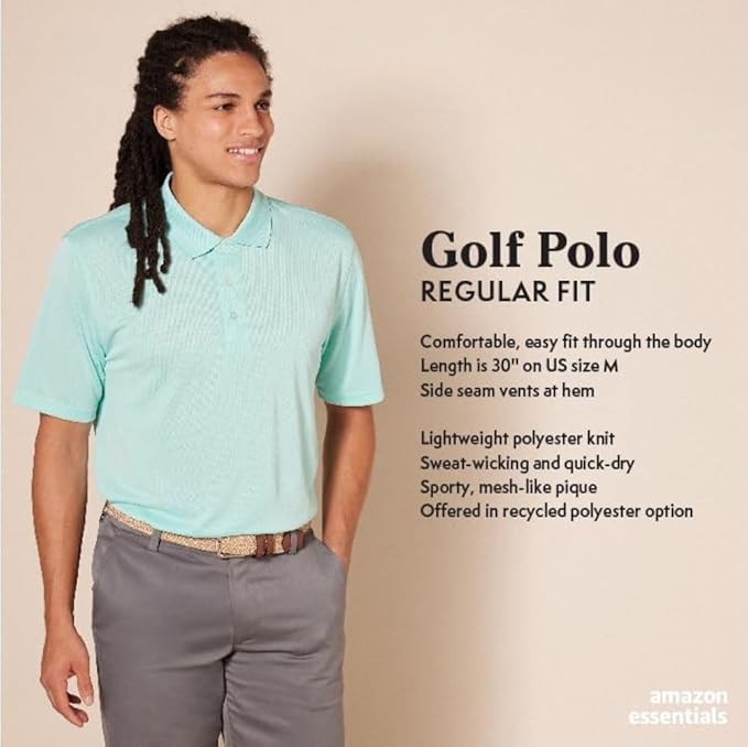 Amazon Essentials Mens Golf Polo Shirt, Moisture-Wicking Quick Dry, Short Sleeve