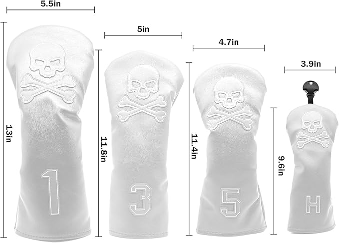 4 Pcs Golf Club Head Covers PU Leather Skull Golf Club Covers for Drivers, Fairway Woods, and Hybrids Fit Most Golf Clubs Golf Headcovers Set