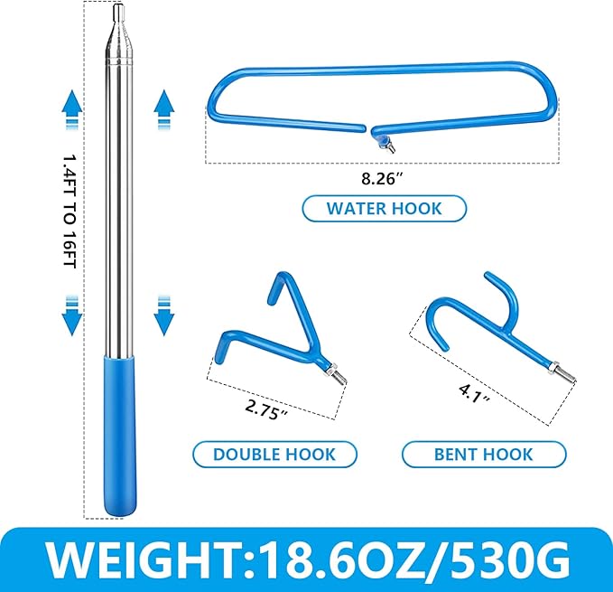 Disc Golf Retriever Pole Telescopic Disc Golf Tool with 3 Hooks Golf Discs Retriever for Water Disc Golf Accessories for Outdoor Disc Sports Starters 16FT