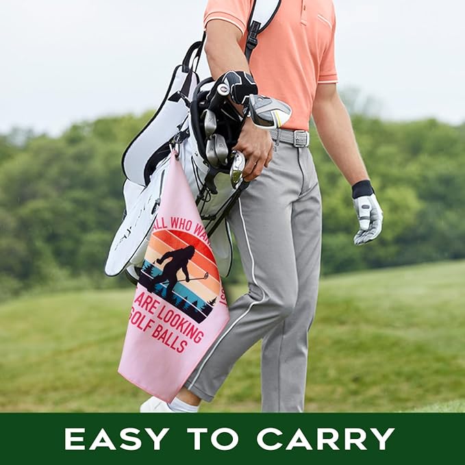 Not All Who Wander are Lost Polyester Printed Golf Towel for GolfBag, Funny Golf Gifts & Accessories for Men Women Golfs Fan Dad Grandpa, GolfLover Retirement Birthday Gifts (Pink)