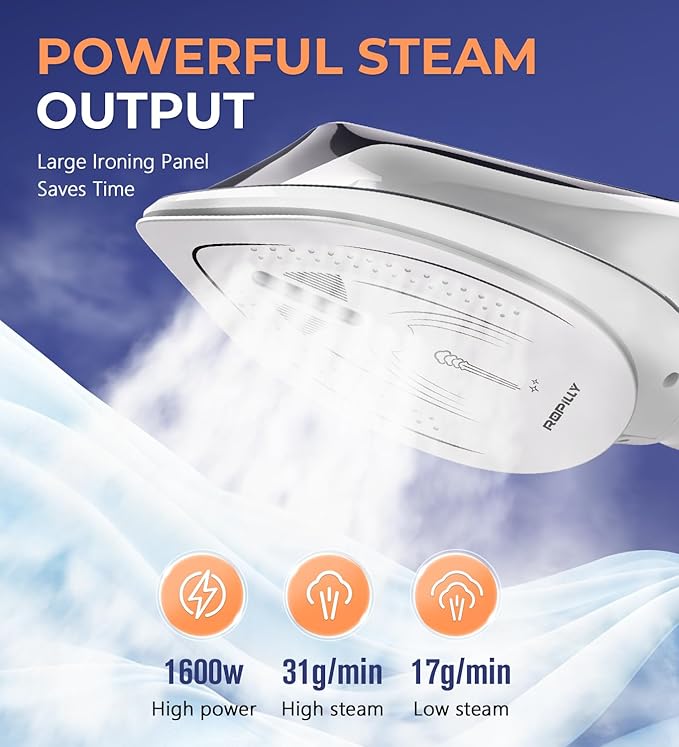 Steamer for Clothes, 1600W 2-in-1 Steamer & Iron with Large Ceramic Plate, Powerful Turbo Steam, Smart Temperature Control, Auto-Off, Wrinkle Remover for All Fabrics