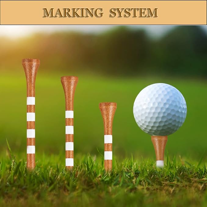 MAZEL Natural Wood/Bamboo Golf Tees 2 3/4 Inch & 3 1/4 Inch,Pack 50 or 120,Reduce Friction & Side Spin,More Stable Golf Tees