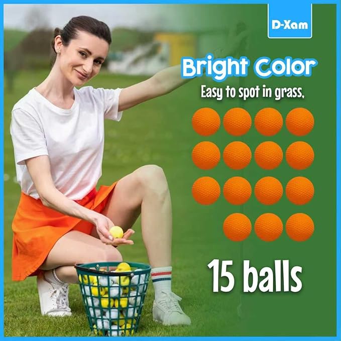 D-Xam Foam Golf Balls Bulk Practice Golf Ball Soft Multicolor, Yellow, White or Orange | Long Lasting & Realistic Feel | Limited Flight Use Indoors Outdoors Backyard Training