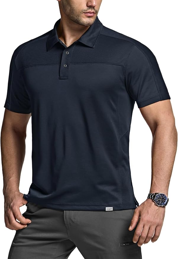 CQR Men's Polo Shirts, Tactical Short Sleeve Golf Performance Shirts, Lightweight Dry Fit UPF 50+ Pique