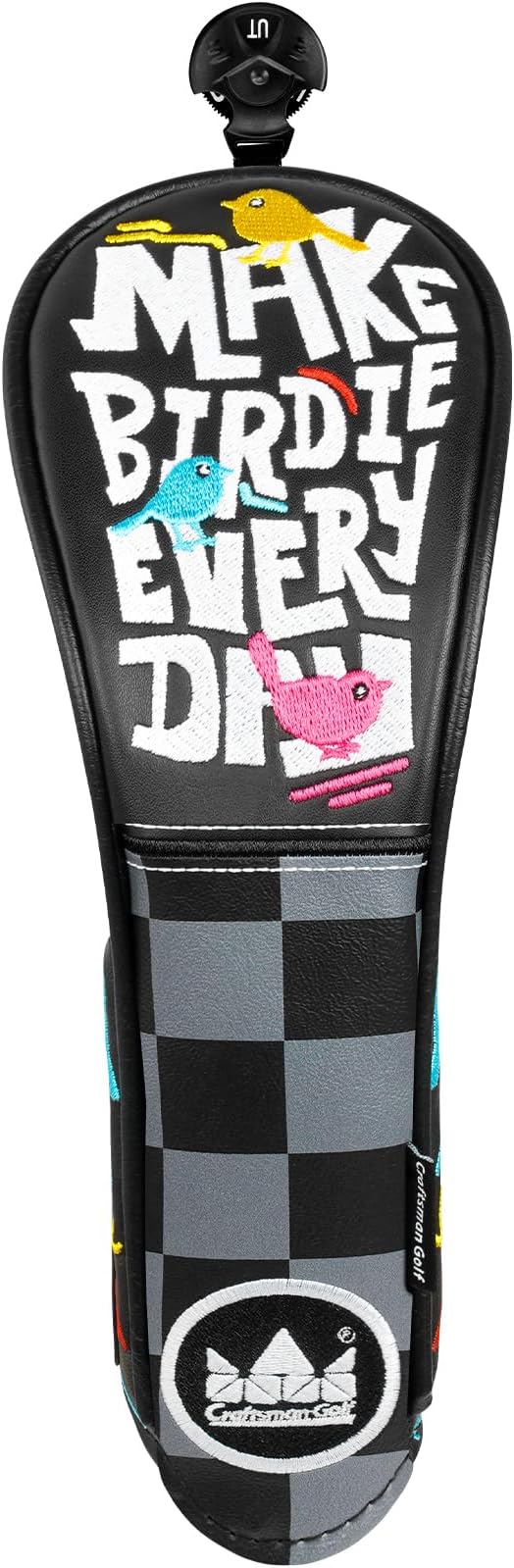 Craftsman Golf Make Birdie Everyday Black and Gray Checkers Golf Club Headcover for Woods and Driver Hybrids Irons Protector Putter Covers