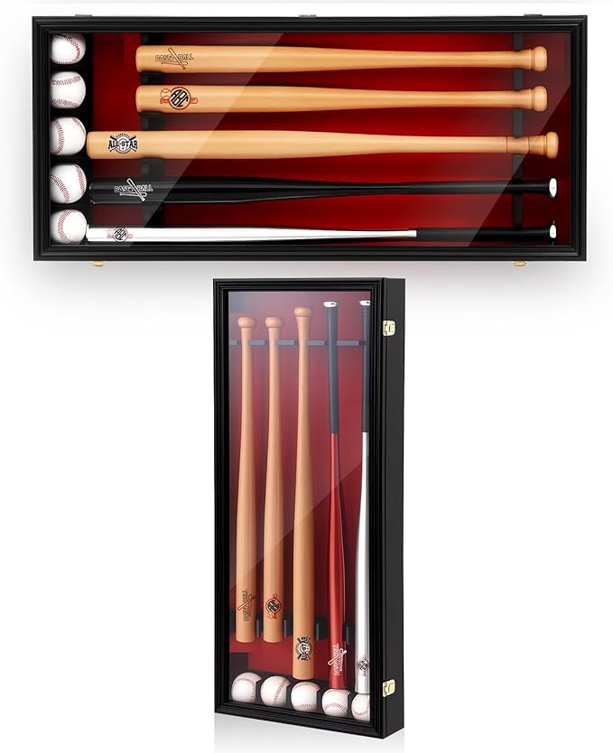 Baseball Bat Display Case Wall Mounted Shadow Box Vertical or Horizontal UV Protection Display Boxes with Acrylic Transparent Door Holder for Collector Memorabilia Gift(5 Baseball Bat)