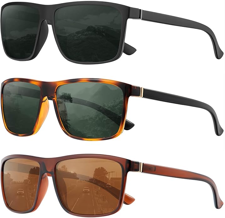 KALIYADI Polarized Sunglasses for Men and Women, Mens Sun Glasses with UV Protection for Driving Fishing Golf (3 Packs)