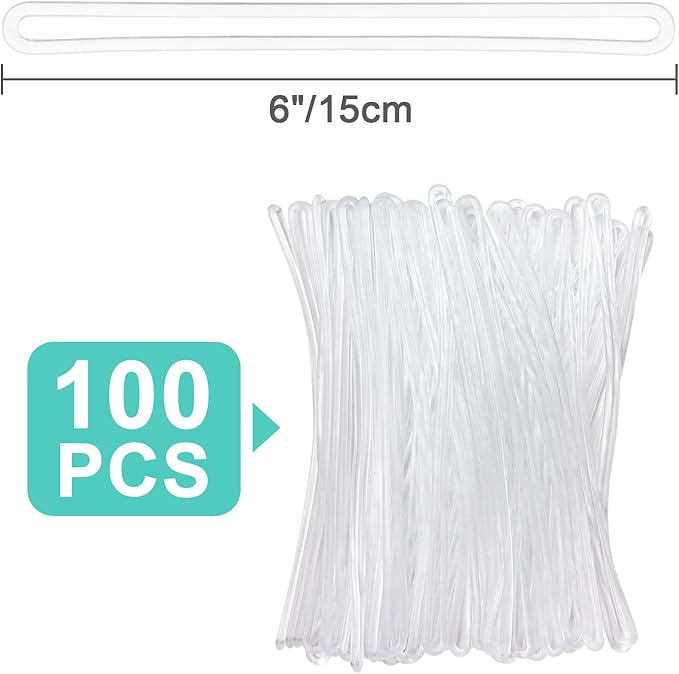 100 Pack Clear Plastic Luggage Straps, Worm Loops for Luggage Tags, Plastic Name Tag Loop for Identification Cards ID, 6 inch