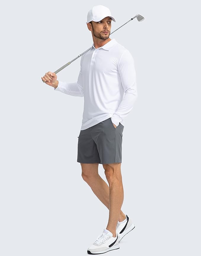 Men's Polo Shirt Long Sleeve Golf Shirts Lightweight UPF 50+ Sun Protection Cool Shirts for Men Work Fishing Outdoor