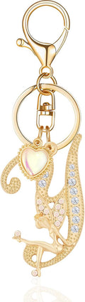 Gold Plated Alphabet Initial Letter Keyring Keychain for Women Girls Crystal Key Chains for Wallet Backpack Bag Charm