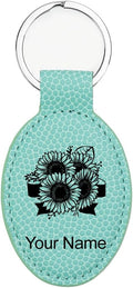 LaserGram Oval Keychain, Sunflowers, Personalized Engraving Included