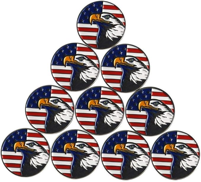 Lot of 10 Golf Ball Markers Assorted Patterns - Soft Enamel Technique