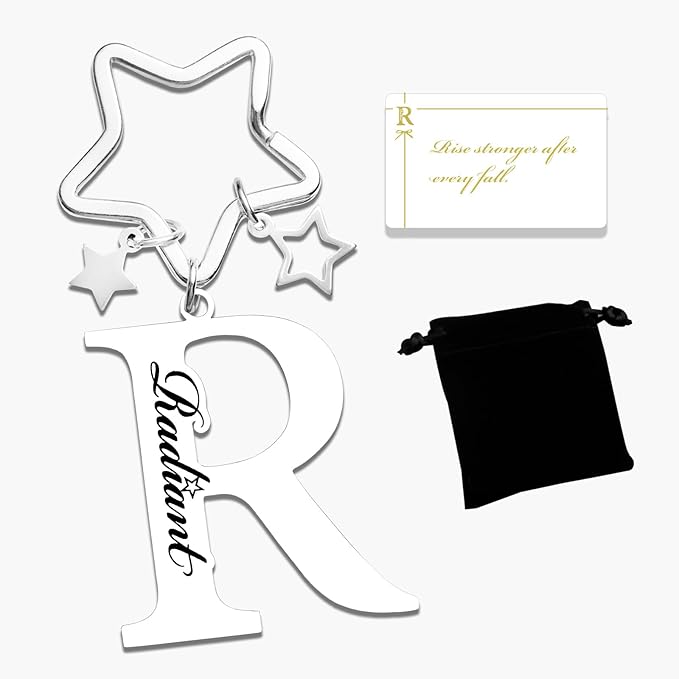 Qunrwe Stainless Steel Initial Letter A-Z Keychain,Inspirational Gifts for Women Men Friends Daughter Son Sister Dad Mom