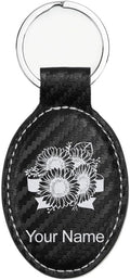 LaserGram Oval Keychain, Sunflowers, Personalized Engraving Included