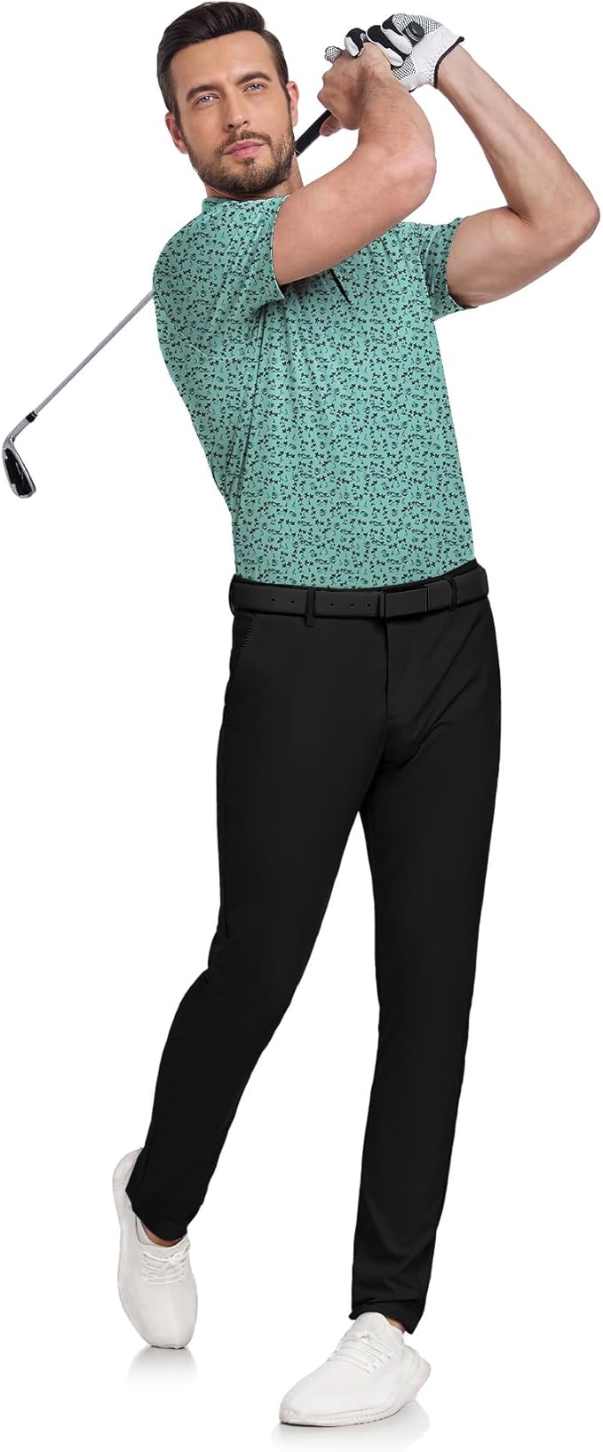 JACKETOWN Mens Polo Shirts Short Sleeve Print Dry Fit Performance Moisture Wicking Casual Collared Golf Shirts