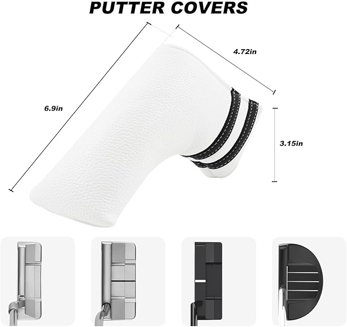 Golf Club Covers,4pcs or 1pc Golf Headcovers for Woods and Driver Fairway Hybrids Women Men - Premium PU Leather with Interchangeable Tags & Magnetic Blade and Mallet Putter Covers