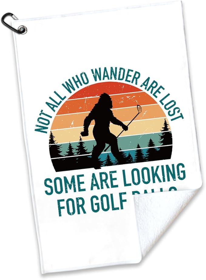 Not All Who Wander are Lost Polyester Printed Golf Towel for GolfBag, Funny Golf Gifts & Accessories for Men Women Golfs Fan Dad Grandpa, GolfLover Retirement Birthday Gifts (White)