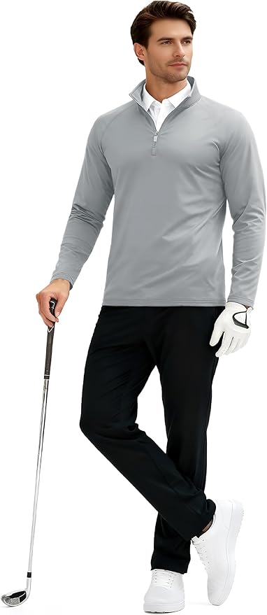 TACVASEN Men's Quarter Zip Pullover Fleece Lined Thermal Long Sleeve Golf Shirt 1/4 Zip Warm Winter Sweatshirts