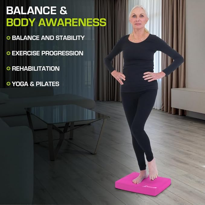 ProsourceFit Exercise Balance Pad – Non-Slip Cushioned Foam Mat & Knee Pad for Fitness and Stability Training, Yoga, Physical Therapy 15.5”x12.75”, Pink