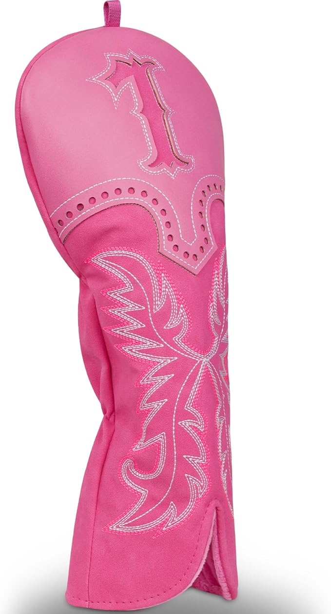 mytag Pink Golf Club Head Covers, Western Cowboy Retro Golf Headcovers with Patch & Embroidery Driver Fairway Wood Hybrids/Rescue Covers