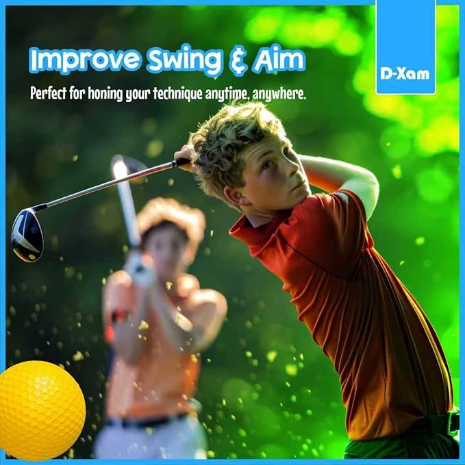 D-Xam Foam Golf Balls Bulk Practice Golf Ball Soft Multicolor, Yellow, White or Orange | Long Lasting & Realistic Feel | Limited Flight Use Indoors Outdoors Backyard Training