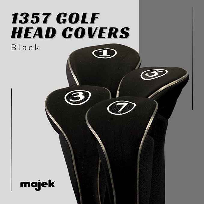 Black Golf Zipper Head Covers Driver 1 3 5 7 Fairway Woods Headcovers Metal Neoprene Traditional Plain Protective Covers Fits All Fairway Clubs and Drivers up to 460cc for Golfing Buddies