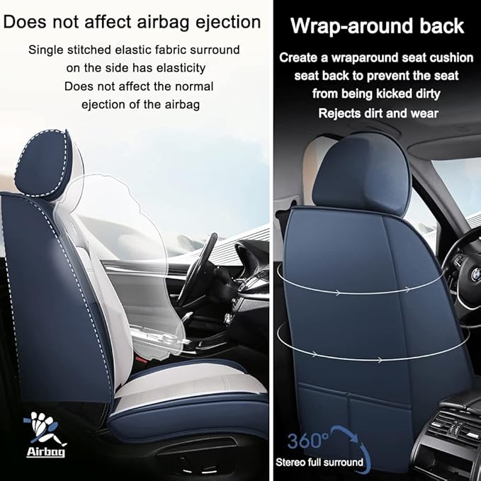 Leather Car Seat Covers for VW Golf SportWagen 2015-2019,Waterproof Soft Seat Covers,Interior Accessories Seat Covers Protector Airbag Compatible(5pcs Black Luxury)
