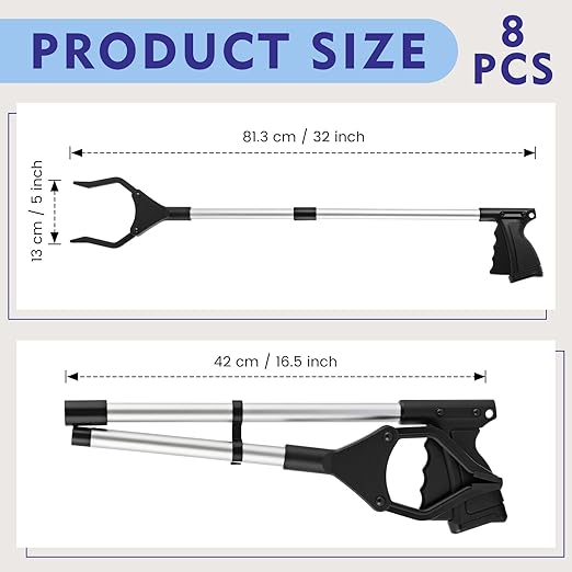 Ctosree 8 Pack 32" Trash Grabber Reacher Tool for Elderly, Foldable Litter Picker Upper, Lightweight Trash Pick up Stick, Long Handy Mobility Aids for Home Garden Arm Extension(Black)