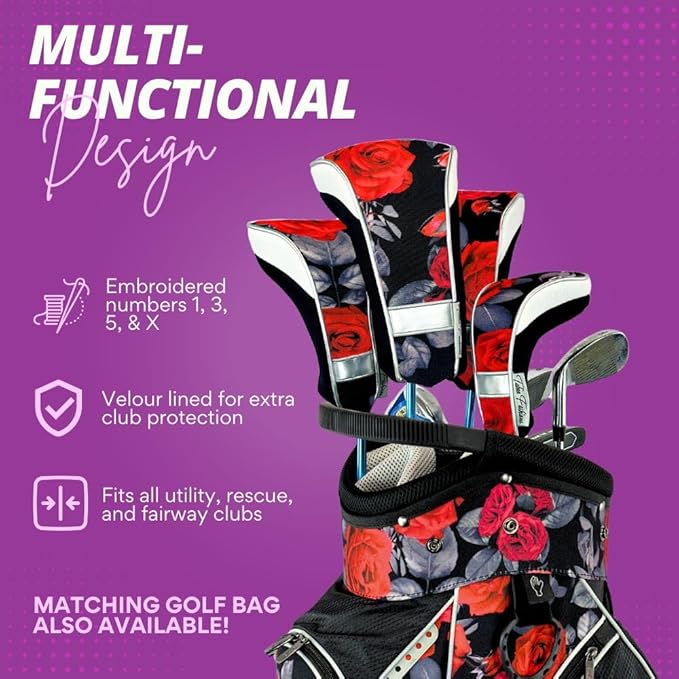 Taboo Fashions Monaco Golf Club Covers for Women - Numbered Golf Headcovers Set for Driver, Fairway and Hybrid Clubs - Weather Resistant, Pack of 4