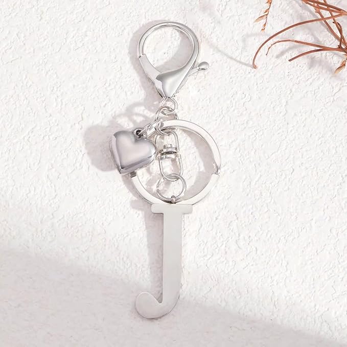 Metal Heart Alphabet Keychain for Women, Girls - Cute Initial Letter Accessories for Purse, Bag Charms and Backpack
