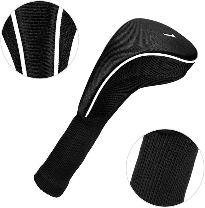 Black Golf Club Head Cover for Driver Fairway 3 Pcs Woods Headcovers, Golf Accessories Hybrid Head Covers Set with Interchangeable Tags 3 4 5 7 X
